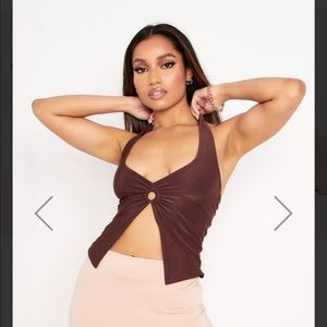 MissyEmpire Chelsea Chocolate Halterneck Ring Top